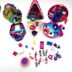 2017 Polly Pocket 25+ Piece Lot Flamingo Floatie Compact Playset GUC